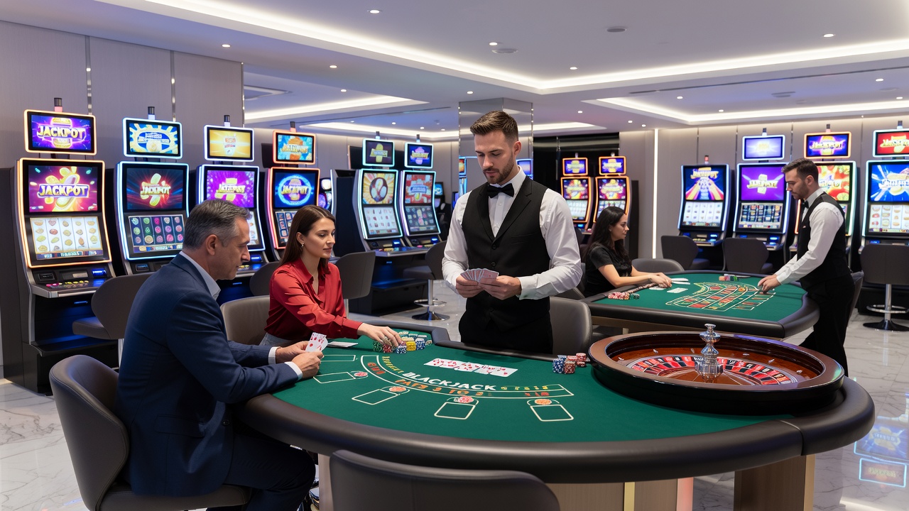 Live-Dealer-Tisch mit Blackjack und interaktiven Spielern auf einer digitalen Plattform