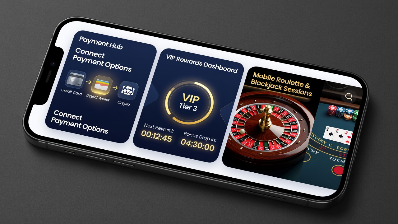 Darstellung der Synchronisation von Zahlungsoptionen mit VIP-Belohnungen in mobilen Blackjack- und Roulette-Sessions