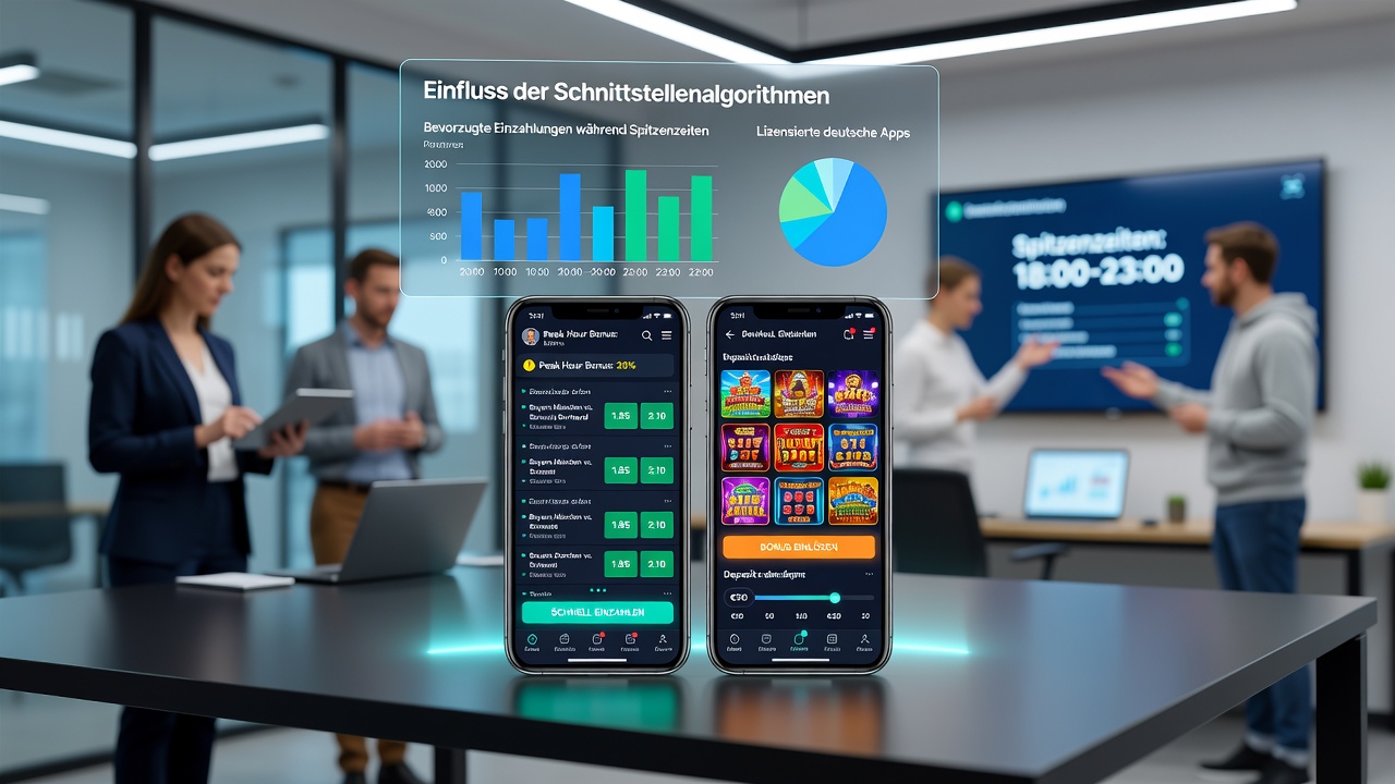 Darstellung einer mobilen App-Oberfläche mit Algorithmen-gesteuerten Einzahlungsoptionen während Spitzenzeiten in deutschen Sportwetten- und Casino-Apps