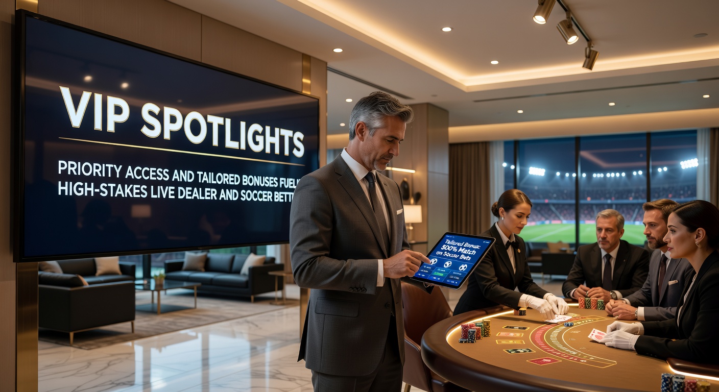 Maßgeschneiderte VIP-Boni werden auf Tablets angezeigt, während ein Spieler High-Stakes-Fußballwetten platziert und Live-Dealer-Sessions kombiniert